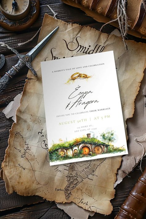 Lord of the Rings Wedding, Wedding Invitation Template, Customized Wedding Invitation, Geek, Hobbit, Tolkien Fan, Digital Canva Editable - Etsy Alternative Wedding Theme, Sci Fi Wedding, Lord Of The Rings Wedding, Lotr Wedding, Geek Wedding, Beautiful Wedding Invitations, Gothic Wedding, Custom Wedding Invitations, Alternative Wedding