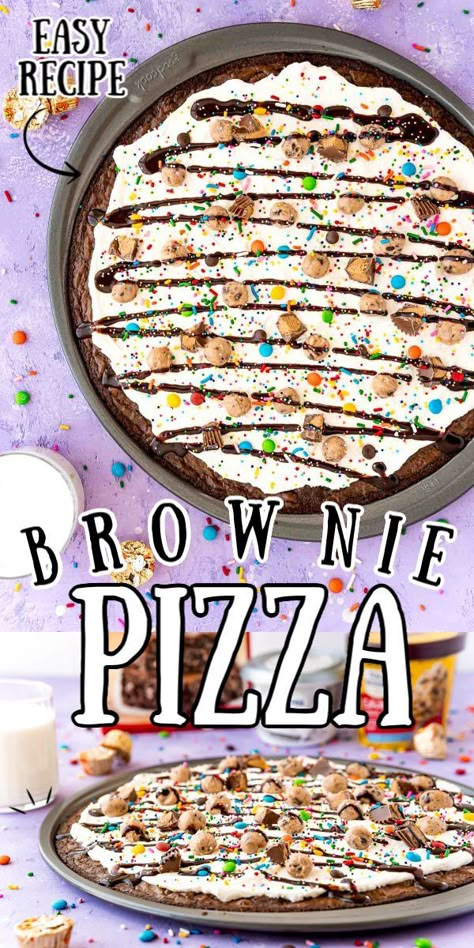 Dessert Pizza Recipe Easy, Easy Dessert Pizza, Candy Pizza, Cream Cheese Whipped Cream, Brownie Pizza, Dessert Pizza Recipes, Black Color Hairstyles, Sweet Pizza, Chocolate Pizza