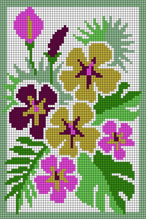 Alpha pattern #169979 variation #347162 | BraceletBook Hibiscus Pixel Grid, Hibiscus Flower Grid Pattern, Alpha Patterns Crochet Flower, Easy Alpha Patterns, Alpha Pattern Hibiscus, Alpha Keychain Pattern Flower, Mural Art Design, Colourful Cross Stitch, Crochet Wall Art