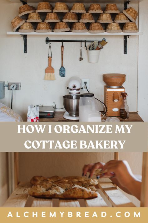 Organize Home Bakery, Bread Making Station In Kitchen, Farm Bakery Ideas, Micro Bakery Kitchen, Home Bakery Layout, Cottage Law Bakery, Small Bakery Menu Ideas, Microbakery Kitchen, In Home Bakery Setup