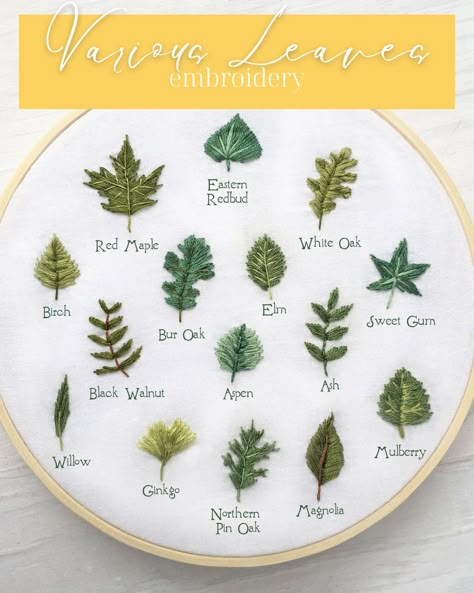 Herb Embroidery, Leaves Embroidery, Embroidery Leaf, Basic Embroidery Stitches, Embroidery Stitches Tutorial, Hand Embroidery Projects, Pola Sulam, Embroidery Patterns Vintage, Embroidery On Clothes