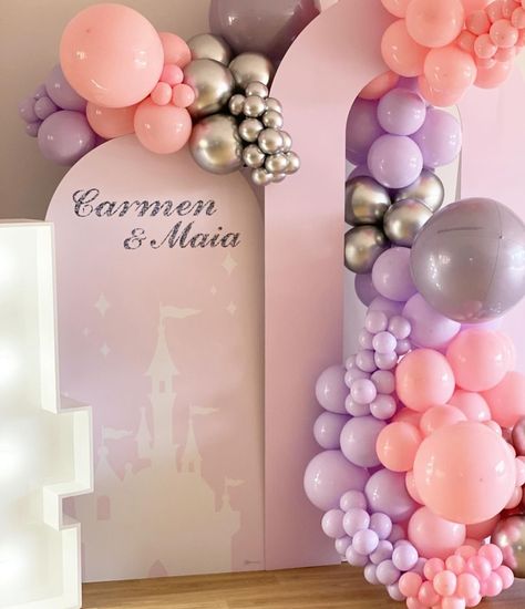 Princess Party for Carmen and Maia ✨✨✨ This stunning setup features our Princess Castle Silhoueete backdrop in 5ft next to a hollow arch sailboard in 6ft. We love the cascading balloons and the light up number which all together create a stunning birthday backdrop display styled by @bubbleballoons.andco 😍😍😍 All our backdrops are shipped to your door 🙌🏼 #princessparty #princessbackdrop #birthdaybackdrop #birthdaybackdropessex #birthdaybackdropideas #diypartydecor Princess Backdrops, Birthday Party Balloon, Princess Castle, Teen Birthday, Princess Birthday Party, Baby Wedding, Birthday Backdrop, 90th Birthday, 80th Birthday