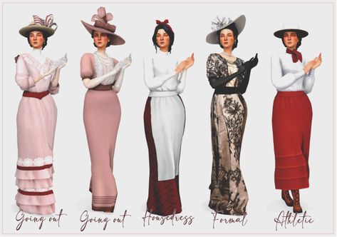 thesim-tea on Tumblr 1900s Cc Sims 4, Sims 4 Edwardian Cc, Edwardian Outfits, 1900 Dress, Sims Download, Sims 4 Decades Challenge, Ts4 Mods, Sims Medieval, Sims 4 Challenges