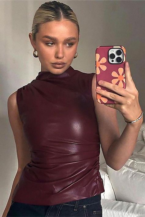 Haute Couture Style, Leather Tank Top, Middle Age Fashion, Women Y2k, Y2k Clothes, Top Streetwear, Sleeveless Tops, Asymmetrical Tops, Solid Clothes