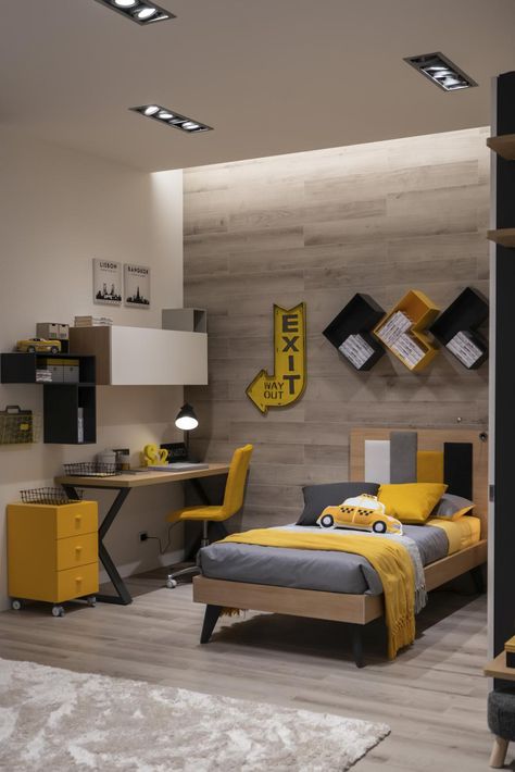 Teenage room decor with desk - Home Decorating Trends - Homedit Modern Kids Room Design, Reka Bentuk Bilik Tidur, Teenage Room Decor, Hiasan Bilik Tidur, Modern Kids Room, Boy Bedroom Design, Interior Design Per La Casa, Teenage Room