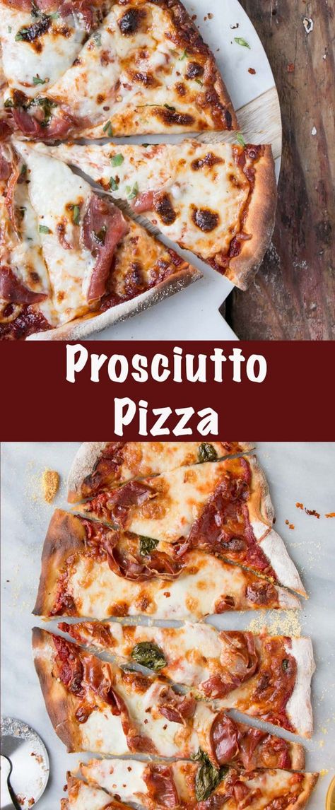 Crispy prosciutto, melty mozzarella, and zesty tomato sauce make for the tastiest Prosciutto Pizza. Simple, yet flavourful ingredients make this our family favourite pizza recipe. via @mykitchenlove Baking Recipes Sweet, Prosciutto Pizza Recipes, Prosciutto Recipes, Prosciutto Pizza, Crispy Prosciutto, Pizza Shapes, Great Pizza, Pizza Recipes Homemade, Deep Dish Pizza