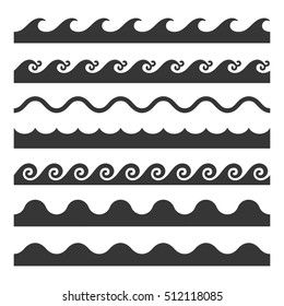 Seamless Wave Pattern Set Vector Template Stock Vector (Royalty Free) 215192779 Ocean Life Art, Little Bird Tattoos, Henna Stencils, Waves Vector, Waves Line, Felt Book, Maori Tattoo, Vector Template, Surf Art