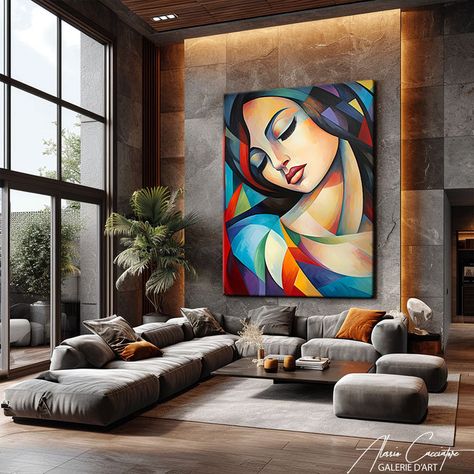 Art Deco Portrait, Wall Art Girls Room, Face Artwork, Cubist Art, Visual Narrative, Girls Room Wall Art, Wonderful Flowers, Tableau Art, Art Drawings Simple