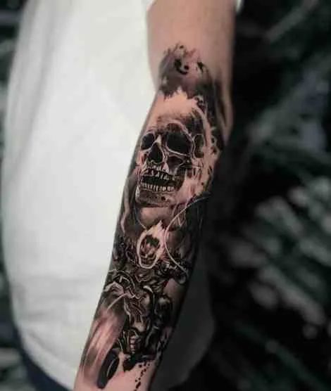 Tattoo Ideas For Bikers, Ghost Rider Skull Tattoo, Ghost Rider Tattoo Ideas, Gost Rider Tattoo, Dope Men Tattoos, Ghost Rider Tattoo Design, Hey Tattoo, Rider Tattoo, Tattoo Ghost