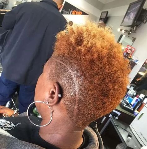 Blonde Mohawk Black Women, Black Mohawk Hairstyles For Women, Short Natural Mohawk For Black Women, Mohawk Haircut For Black Women, Frohawk Women, Short Curly Mohawk Black Women, Tapered Mohawk Natural Hair Black Women, Women’s Mohawk Haircut, Mohawk On Natural Hair Black Women