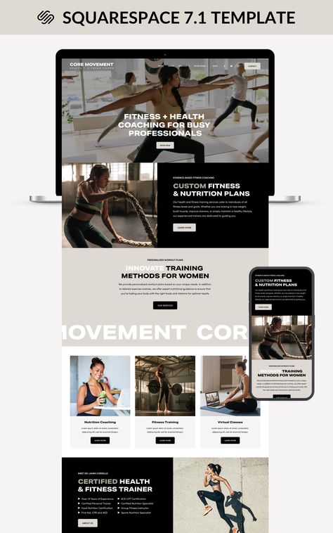 A Squarespace Website Template for Personal Trainers, Fitness and Health Coaches, Yoga Teachers, and more Fitness Training Website Design, Personal Training Website Design, Health And Fitness Website Design, Fitness Website Design Personal Trainer, Fitness Website Design Layout, Athletic Website Design, Boxing Website Design, Fitness Coach Website, Gym Website Design Inspiration