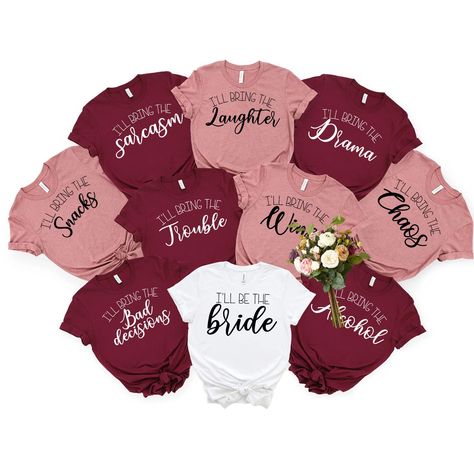 Bridal Shirts Ideas, Wine Bachelorette Party Shirts, Wine Bachelorette Party, The Bachelorette Party, Birthday Squad Shirts, Bridesmaid Tshirts, Bachelorette Party Shirt, Bridal Shirts, Wedding Party Shirts