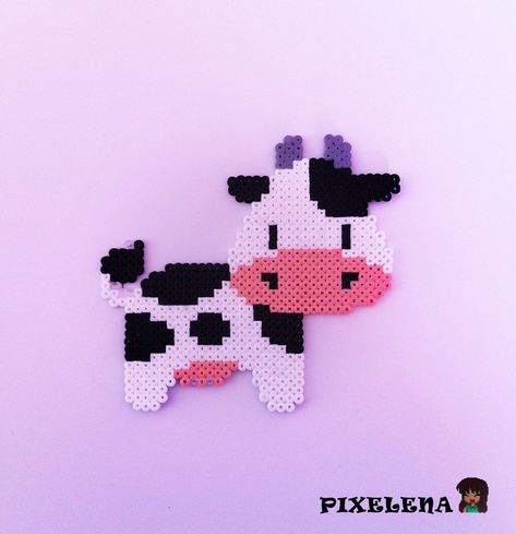 Cow by PixelenaMV Cow Perler Beads, Melt Beads Patterns, Easy Perler Bead Patterns, Melty Bead Patterns, Pearl Beads Pattern, Hama Beads Design, Perler Bead Templates, Diy Perler Bead Crafts, Hama Bead