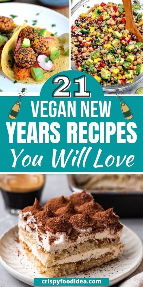 Here you get some new year vegan recipes are best for meal prep and everyone will love. Vegetarian New Years Recipes, Vegan New Years Dessert, Vegan Nye Dinner, Dairy Free New Years Eve Food, Vegan New Years Eve Appetizers, Vegetarian New Years Eve Appetizers, Vegan New Years Eve Recipes, Vegetarian New Years Eve Dinner, New Year’s Eve Menu Ideas