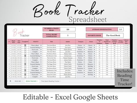 Book Tracker Journal, Book Tracker Excel, Rea Excel Tracker Templates, Tbr List Template Excel, Reading Spreadsheet, Excel Tracker, Book Tracker Journal, Digital Book Tracker, Journal Book Tracker, Reading Planner, Book Tracker