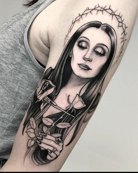 Addams Family Tattoo, Portrait Tattoo Sleeve, Goth Tattoo, Wicked Tattoos, Spooky Tattoos, Gothic Tattoo, Stylist Tattoos, Horror Tattoo, Halloween Tattoos