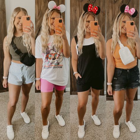 Disney World Outfit Ideas For Women, Disney Comfy Outfits Women, Cute Plus Size Disney Outfits, Mickey Ears Outfit, Biker Shorts Mom Outfit, Disney Shorts Outfit, Disney Outfits Hot Weather, Disney Outfits Adults, Disney Outfits Women Amazon