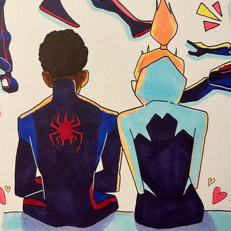 tags// spiderverse, across the spiderverse, miles morales, gwen stacy, sketchbook, sketchbook inspo Spiderman Drawing Into The Spiderverse, Miles Morales Art Reference, Spiderman Drawings Miles, Miles Sketchbook Gwen, Miles And Gwen Tattoo, Miles Drawings Of Gwen, Miles Morales Sketchbook Gwen, Miles And Gwen Painting, Gwen And Miles Sketch