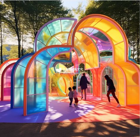 Adult Playground Design, Plaza Design Architecture, School Yard Ideas, Sensory Architecture, Festival Architecture, Playground Architecture, Playful Architecture, Festival Installation, Interactive Art Wall