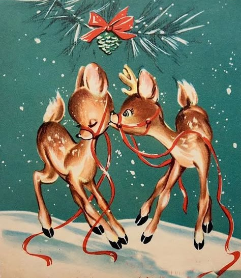 Vintage Christmas Cards 1950s, Vintage Holiday Cards, Vintage Reindeer, Deer Fawn, Vintage Christmas Greeting Cards, Christmas Ephemera, Christmas Challenge, Vintage Christmas Images, Christmas Greeting Card