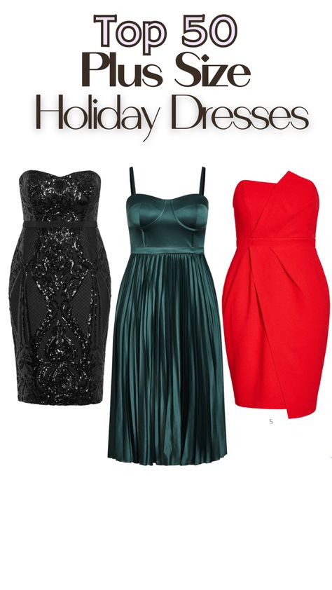 Here are 50 of the too trending plus size dresses! Cute plus size dresses for winter! Christmas Formal Dress Plus Size, Christmas Dress Women Classy Plus Size, Holiday Party Dresses Plus Size, Christmas Party Dress Mid Size, Company Christmas Party Outfit Classy, Plus Size Semi Formal Outfits, Plus Size Christmas Party Outfit, Christmas Party Outfits Plus Size, Glam Outfits Party