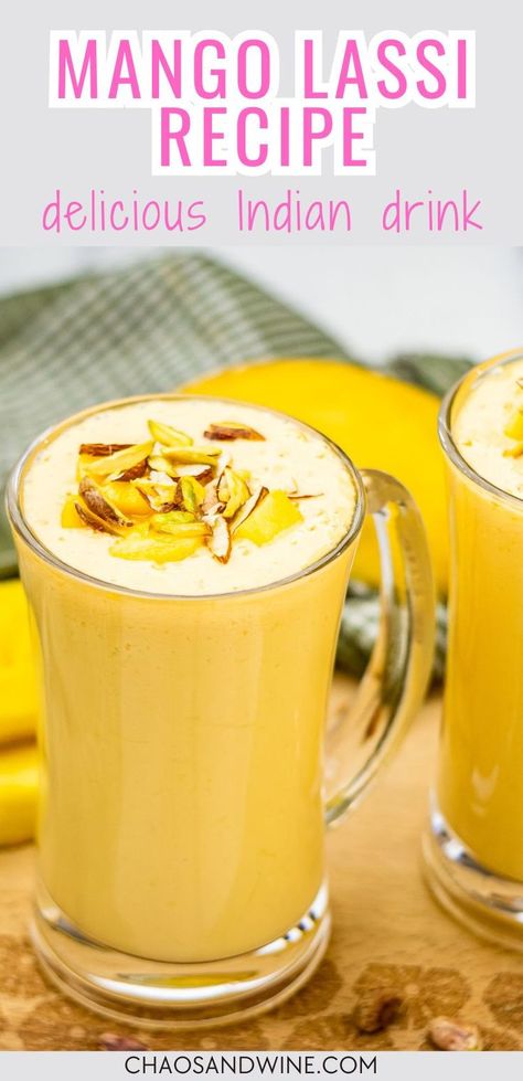 a glass with refreshing easy mango lassin indian drink Indian Yogurt, Mango Lassi Recipe, Mango Lassi Recipes, Lassi Recipe, Breakfast Sides Dishes, Yogurt Drink, Lassi Recipes, Indian Drinks, Alternative Sweeteners