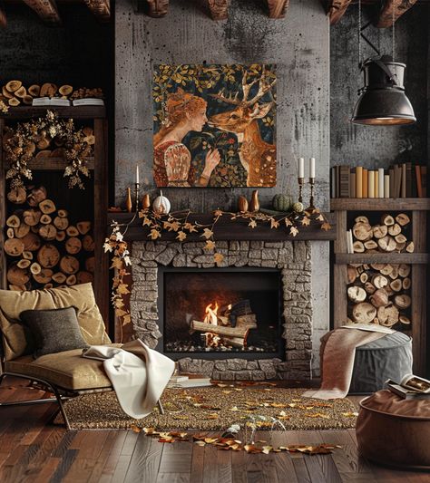 Bring timeless elegance to your home with our William Morris Inspired Autumn Forest Canvas Wall Art. This stunning piece of fall landscape painting captures the serene beauty of an autumn forest, reflecting the intricate and classic design elements characteristic of William Morris. The painting features a richly detailed forest scene adorned with vibrant autumn foliage, creating a warm and inviting atmosphere. Our vintage botanical art piece is perfect for adding a touch of sophistication and se Decor Over Sofa, Living Room Forest Theme, Fantasy Inspired Living Room, Decorating A Tv Stand, Forest Home Decor, Wall Decorations, Vintage Rustic Decor, Nature Themed Room, Vintage Thanksgiving Decorations