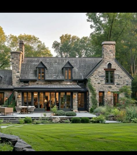 Brick And Stone, Farmhouse With Brick, Brick House, Brick Farmhouse, Semarang, Brick Houses, Stone Farmhouse, Building House, Mountain Modern