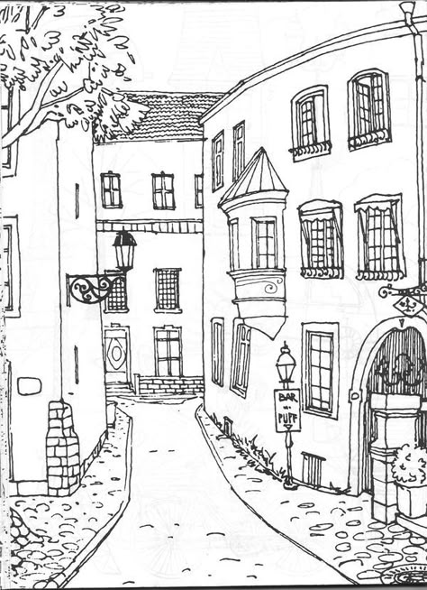 Modele Zentangle, Paintings Tutorials, Italy Street, Illustration Simple, House Sketch, Ayat Al-quran, House Drawing, Simple Illustration, Urban Sketching