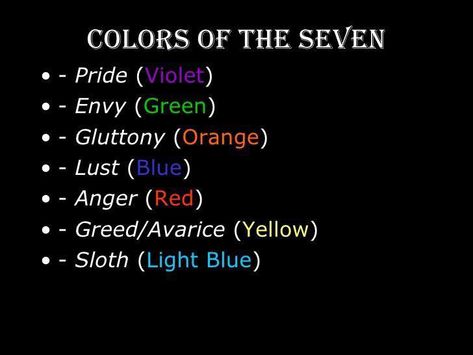 Colours of Sin Seven Deadly Sins Tattoo, Pink Sloth, 7 Sins, Ange Demon, Julius Caesar, Seven Deadly Sins Anime, 7 Deadly Sins, Book Writing Tips, Deadly Sins