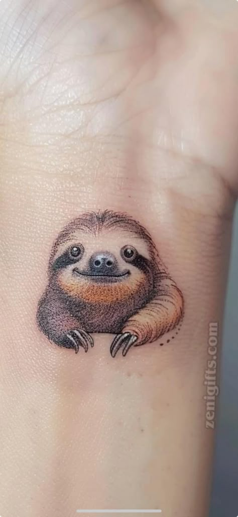 Zookeeper Tattoo, Small Sloth Tattoo, Sloth Tattoo Small Simple, Sloth Tattoo Design, Sloth Tattoos, Sloth Pictures, Small Fox Tattoo, Cute Sloth Pictures, Koala Tattoo