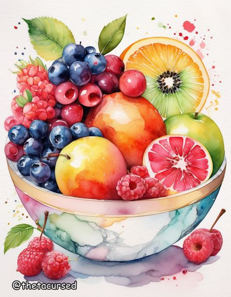 Watercolor Dreams Collection, art by ThetaCursed, License for use: CC BY-NC 4.0 Fruit Art Watercolor, Fruit Bowl Illustration, Vegetable Artwork, Fruit Bowl Still Life, Painting Of Fruit, A Bowl Of Fruit, Series Artwork, Watercolor Food Illustration, Fruit Watercolor