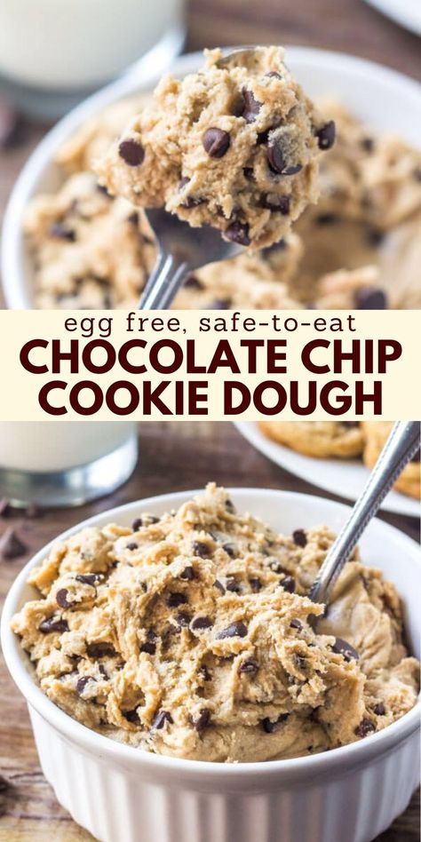 Edible Chocolate Chip Cookie Dough, Homemade Cookie Dough, Edible Cookie Dough Recipe, Cookie Dough Recipes, Edible Cookies, Edible Cookie Dough, Easy Baking Recipes Desserts, Baked Dessert Recipes, Fun Baking Recipes