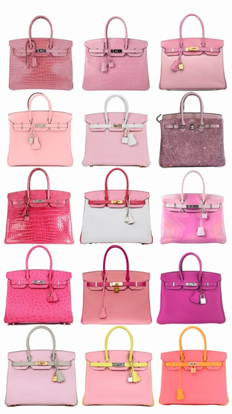 Pink birkin bags from Hermes Pink Birkin, Bags Birkin, Pink Academia, Birkin Bags, Pink Bags, Luxury Bags Collection, Pink Life, Girly Bags, Bags Luxury