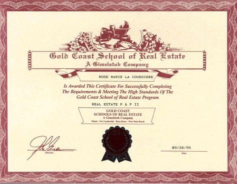 RoseMarie LaCoursiere | Real Estate Principles and Practice II | Boca Raton, FL 1995 Real Estate License Certificate, Land Development, Education Certificate, Real Estate Education, Real Estate License, 2023 Vision, Manifestation Board, Texas Real Estate, Real Estate Broker