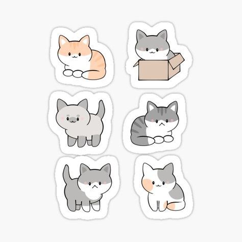 Cremechii Art, Quotes For Stickers, Cat Stickers Printable, Sticker Reference, Stickers Hello Kitty, Cat Sticker Set, Cute Cat Stickers, Tiny Stickers, Kawaii Cats