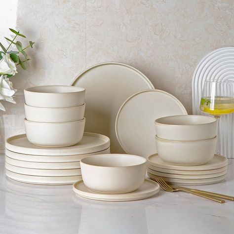 Amazon.com | AmorArc Stoneware Dinnerware Sets of 6,Reactive Ceramic Plates and Bowls Sets,Highly Chip and Crack Resistant | Dishwasher & Microwave Safe | Round Dishes Set Service for 6 (18pc) Dishes Set-Matte: Dinnerware Sets Knives And Forks, Table Plates Setting, Mixed Dinnerware, Cute Dishes Sets, Dinnerware Sets Unique, Boho Plates, Cream Plates, Kitchen Plates, House Shopping