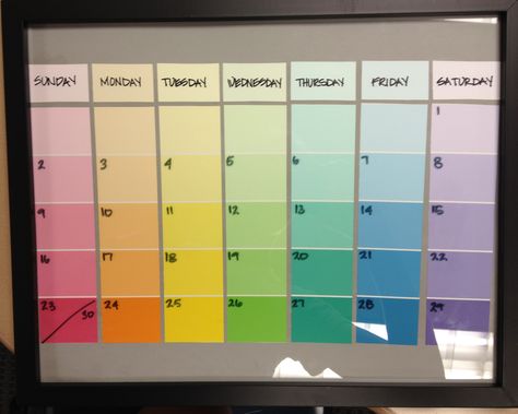 Paint swatch calendar Paint Swatch Calendar, Paint Chip Crafts, Paint Chip Art, Ideas Habitaciones, Document Frame, Family Command Center, Paint Chip, Diy Event, Paint Swatches