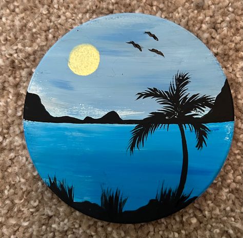 Camp Themes, Summer Camp Themes, Cd Art, Moon Painting, Ocean Scenes, Slate Coasters, Camping Theme, Wood Painting, Mini Canvas Art