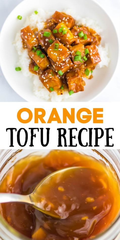 chinese tofu with orange sauce - this is the perfect dupe for orange chicken! crispy bites of tofu in sticky sweet orange sauce. We all loved this! Low Sodium Tofu Recipes, Cooked Tofu, Orange Tofu Recipe, Orange Tofu, Resep Vegan, Orange Chicken Sauce, Tofu Recipes Healthy, Tofu Sauce, Tofu Recipes Vegan