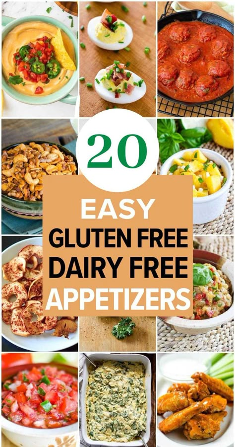 20 Easy Gluten Free Dairy Free Appetizers and Snacks - Looking for easy gluten-free dairy-free appetizers and snacks? These easy recipes have you covered with finger foods that use few ingredients and simple, homemade recipes that are minimal effort but amazingly delicious. From crackers and dips to meatballs, chicken wings and seafood, you'll find healthy snacks and appetizers that are full of flavor and perfect for your next party. Appetizer Recipes Dairy Free Gluten Free, Gluten Free Snack Board, Gluten Free Dairy Free Snack Ideas, Easy Party Food Dairy Free, Gf And Df Appetizers, Gluten Free Vegan Snacks For Party, Dairy Free Game Day Snacks, Gluten And Dairy Free Football Party Food, Gluten And Dairy Free Apps