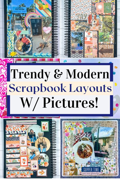 scrapbooking examples Scrapbook Page Layouts Ideas Inspiration, Trendy Scrapbook Ideas, Collage Scrapbook Ideas, Modern Scrapbook Ideas, Scrapbook Design Ideas, Modern Scrapbooking, Simple Scrapbook Ideas, Scrapbook Layout Ideas, Aesthetic Scrapbook