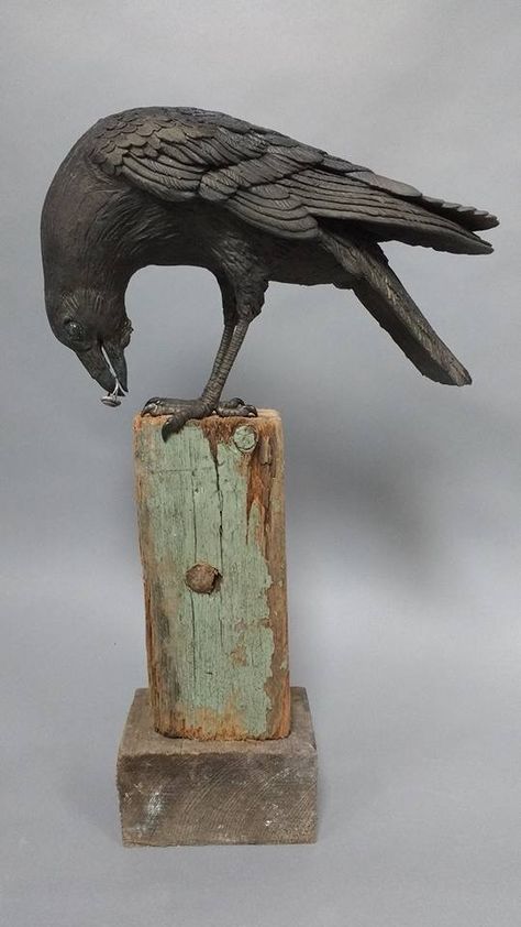 Crow Clay Sculpture, Crow Ceramic, Raven Ceramic, Crow Sculpture, Raven Sculpture, Clay Birds, Crow Art, Bird Carving, Raven Art