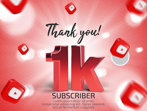 PSD thank you 1k subscribers in youtube ... | Premium Psd #Freepik #psd #thanks #youtube #gratitude #graphic-template 1k Subscribers Thank You Youtube, 1k Subscribers Thank You, Youtube 1k Subscribers, 1k Logo, Game Controller Art, Youtube Poster, Youtube Template, Baby Cartoon Characters, Thank You Video