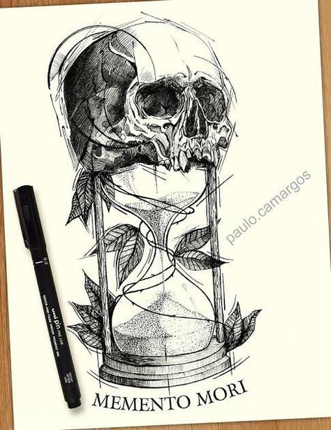 Hourglass Memento Mori Tattoo, Dark Tattoo Sketch, Skull Tattoo Sketch, Momento Mori Tattoo, Memento Mori Tattoo Ideas, Hourglass Art, Memento Mori Tattoo, Medieval Tattoo, Half Sleeve Tattoos Drawings