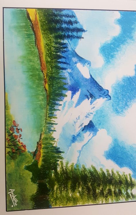 Scenery Pastel Drawing, Scenery Painting With Oil Pastel, Scenery Drawing Oil Pastel Easy, Scenery With Oil Pastels, Oil Pastel Scenery Landscape Paintings, Oil Pastel Art Landscape Easy, Oil Pastel Art Nature, Landscape Paintings Oil Pastel, Oil Pastels Scenery