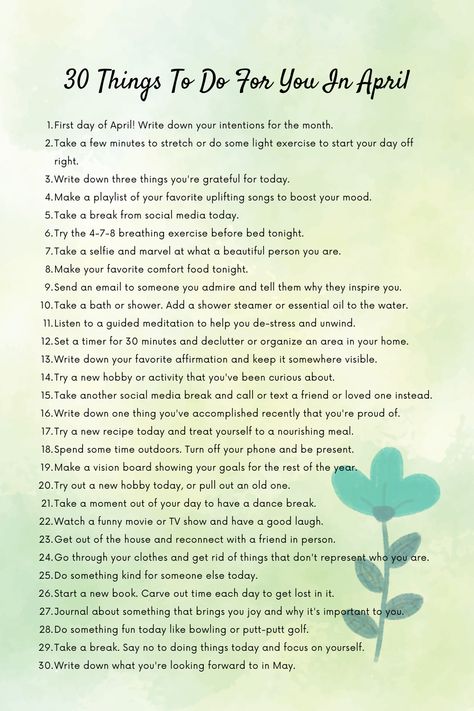 April 30 Day Challenge, Goals For April 2024, Goals For April, April Prompts 2024, April Goals Ideas, April To Do, April Self Care Challenge, April To Do List, April Bucket List