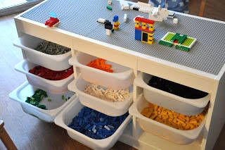 IKEA Trofast Frame with LEGO Plates Lego Tables, Table Lego, Lego Table Ikea, Ikea Trofast Storage, Lego Table Diy, Trofast Ikea, Lego Organization, Ikea Trofast, Lego Table