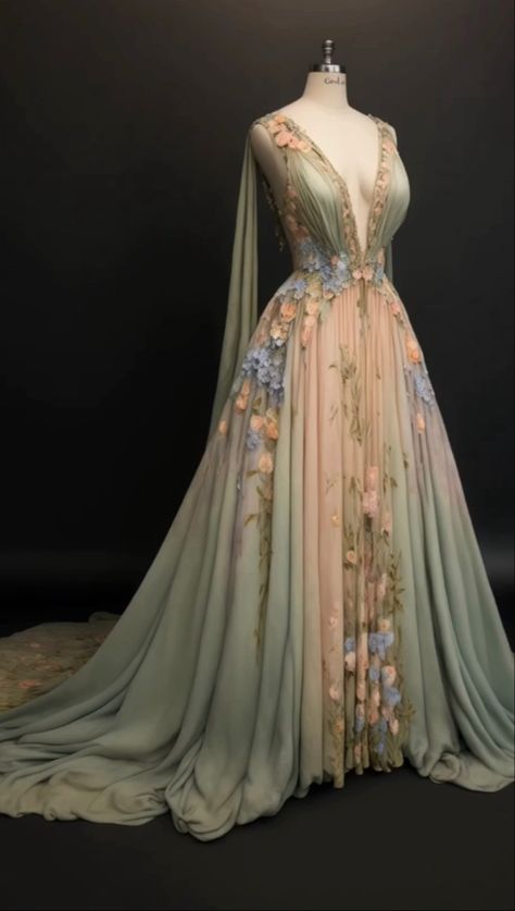 ACOTAR Spring Court inspired gown Feyre Spring Court Dress, Spring Fantasy Clothing, Summer Court Aesthetic Dress, Acotar Spring Court Dresses, Spring Court Aesthetic Outfits, Day Court Acotar Dress, Spring Court Acotar Dress, Acotar Ball Gowns, High Fae Dress