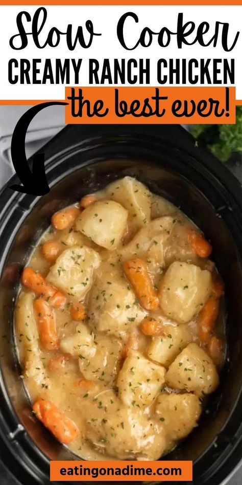 Crock Pot Creamy Ranch Chicken, Ranch Chicken And Potatoes, Creamy Ranch Chicken Recipe, Creamy Ranch Chicken, Ranch Chicken Crockpot, Chicken Breast Crockpot Recipes, Crockpot Chicken Breast, Ranch Chicken Recipes, Chicken Crockpot Recipes Easy